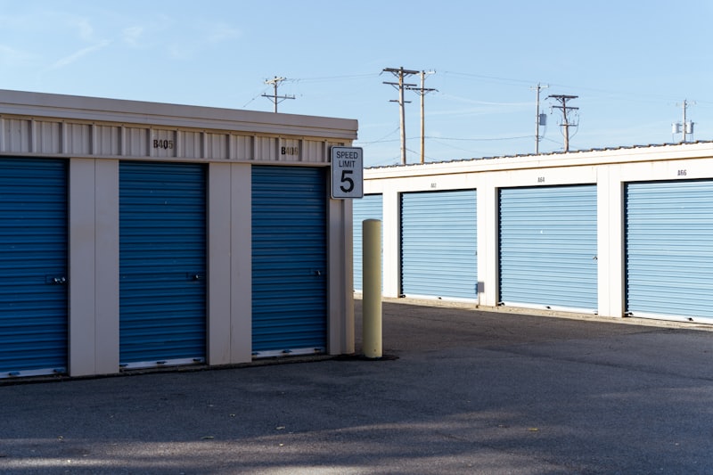 Row of flat-roofed self-storage units